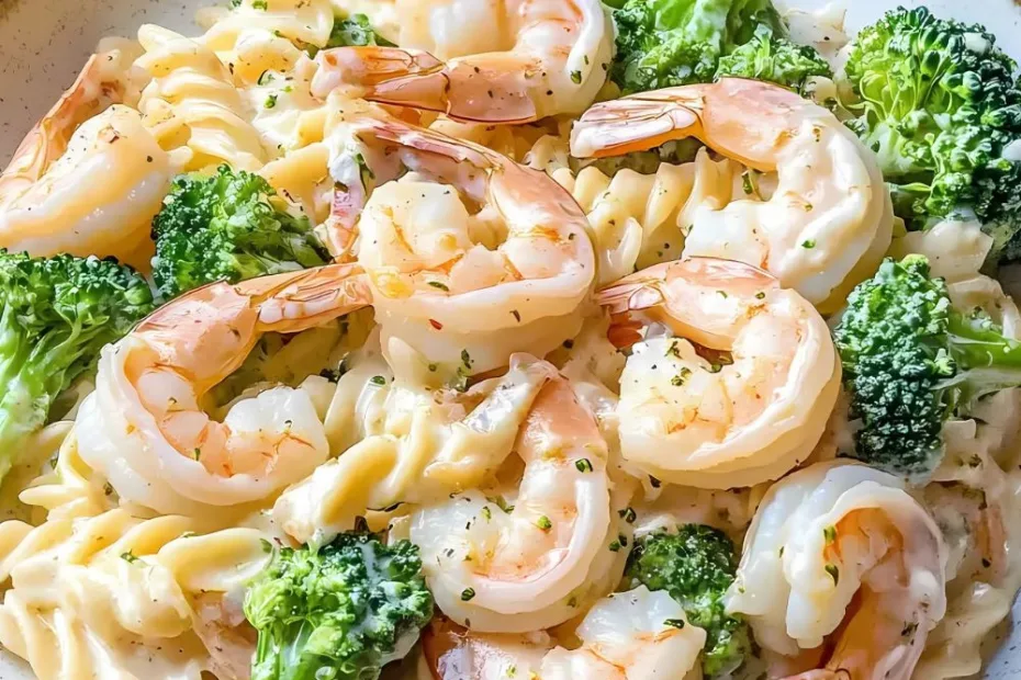 Shrimp Alfredo Pasta with Broccoli recipe