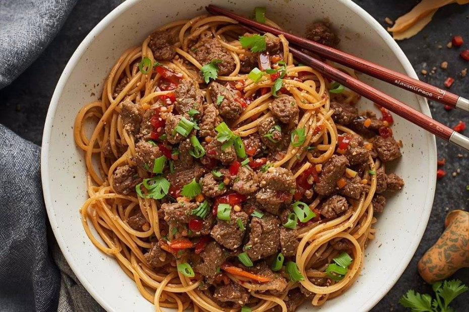 Mongolian Ground Beef Noodles