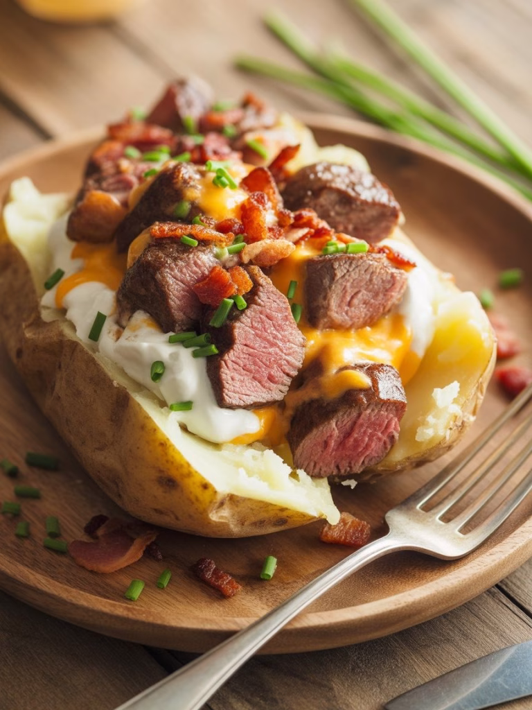 Loaded Baked Potato with Steak Bites Recipe