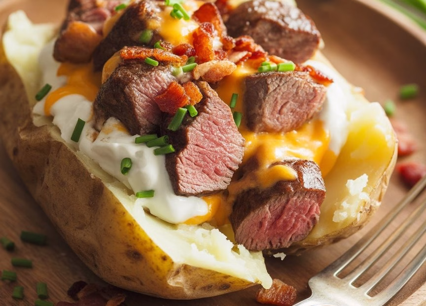 Loaded Baked Potato with Steak Bites Recipe