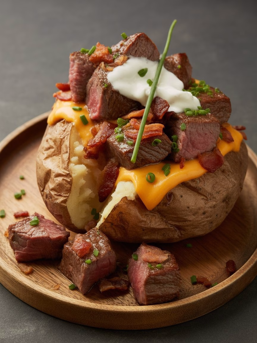 Loaded Baked Potato with Steak Bites Recipe