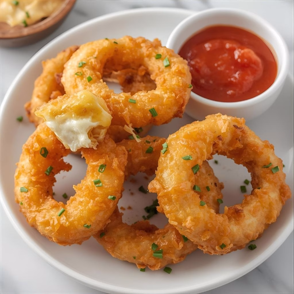 Cheesy Stuffed Mozzarella Onion Rings Recipe