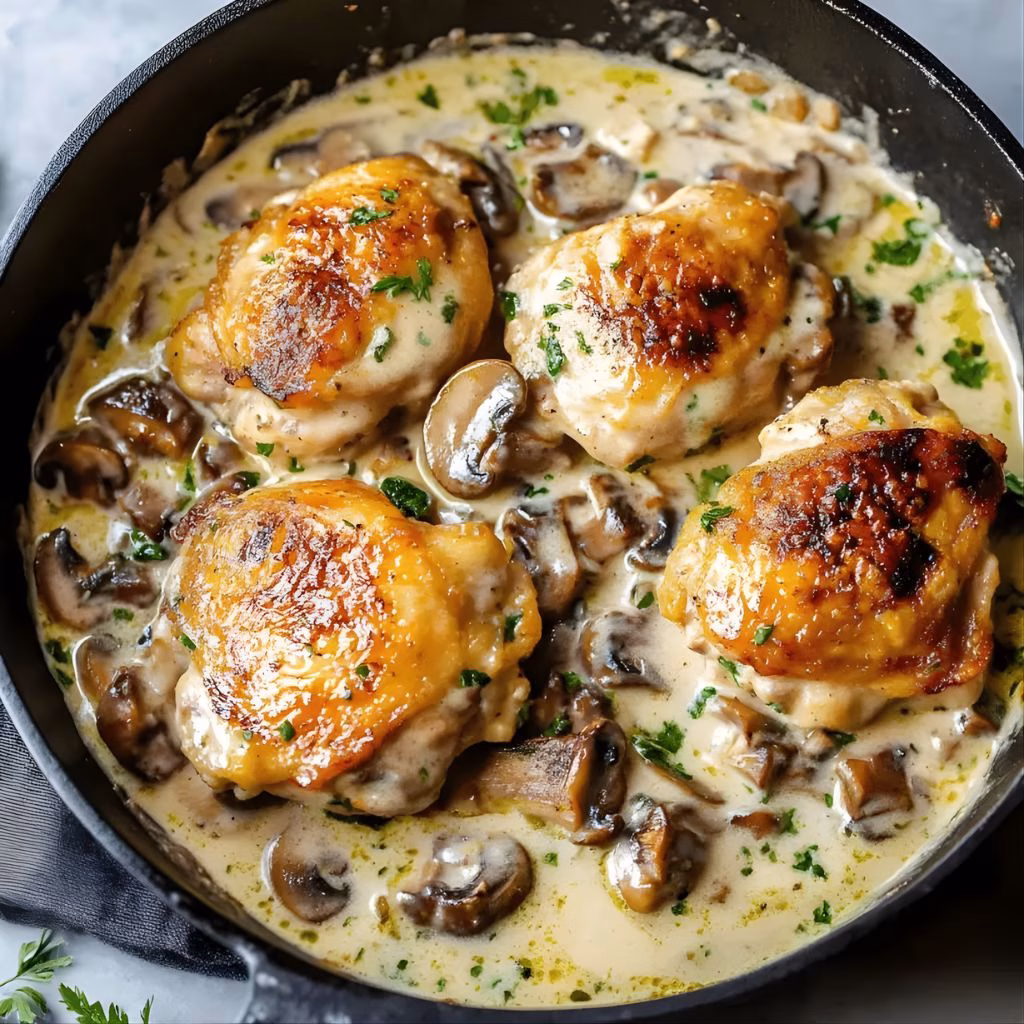 Chicken Thighs with Creamy Mushroom Garlic Sauce Recipe