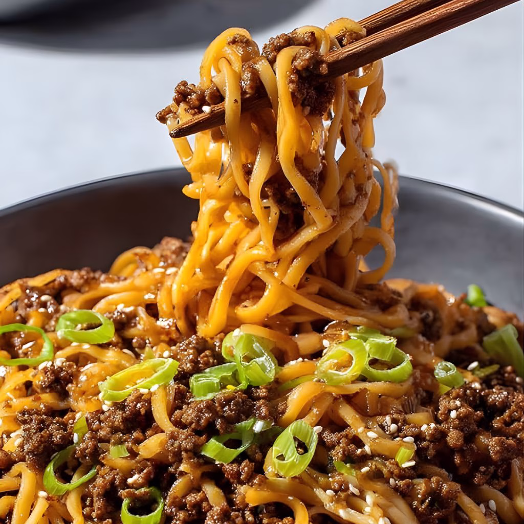 Ground Beef Mongolian Noodles Recipe