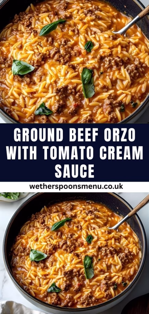 Ground Beef Orzo with Tomato Cream Sauce Recipe