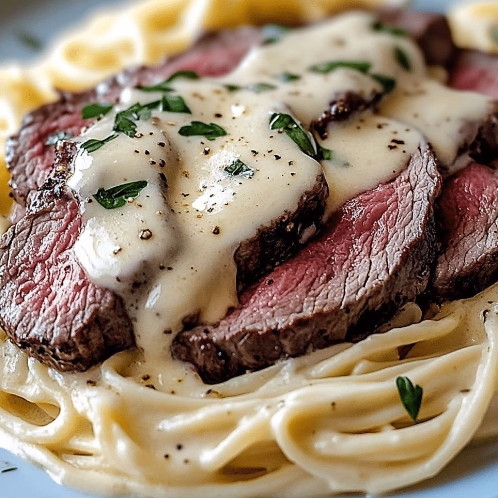 Savory Steak Gorgonzola Alfredo with Creamy Parmesan Sauce Recipe