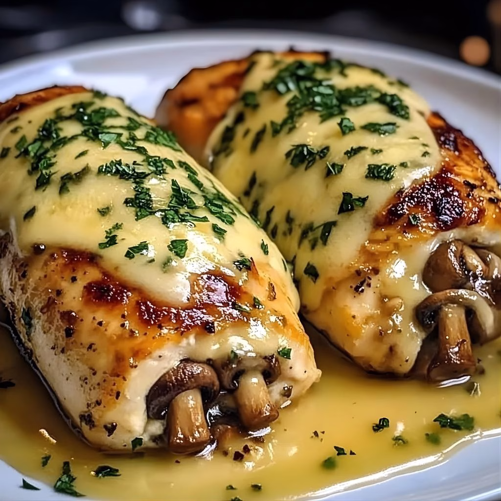 Easy Cheesy Baked Chicken Breasts With Mushrooms Recipe