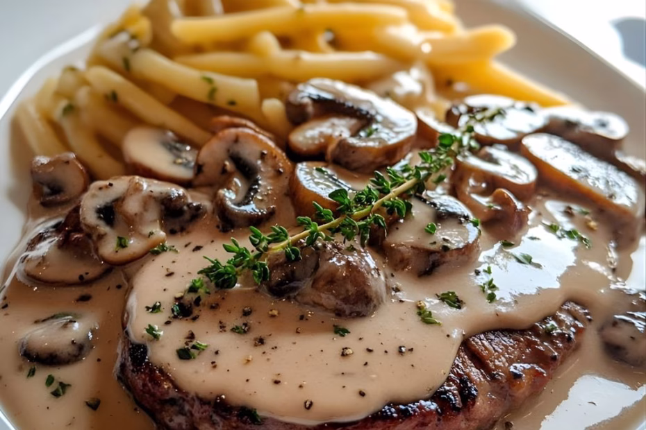 Steak With Creamy Mushroom Peppercorn Sauce Recipe
