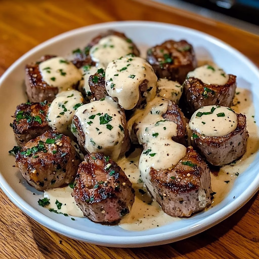 Garlic Butter Steak Bites With Parmesan Cream Sauce Recipe