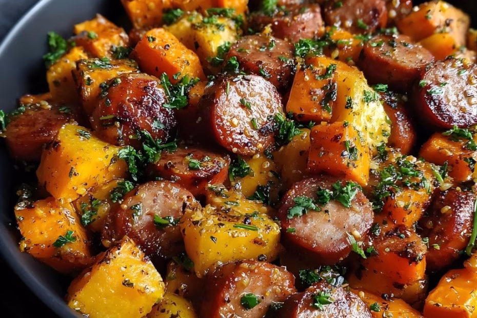 Sheet Pan Sausage And Sweet Potatoes With Honey Garlic Sauce Recipe