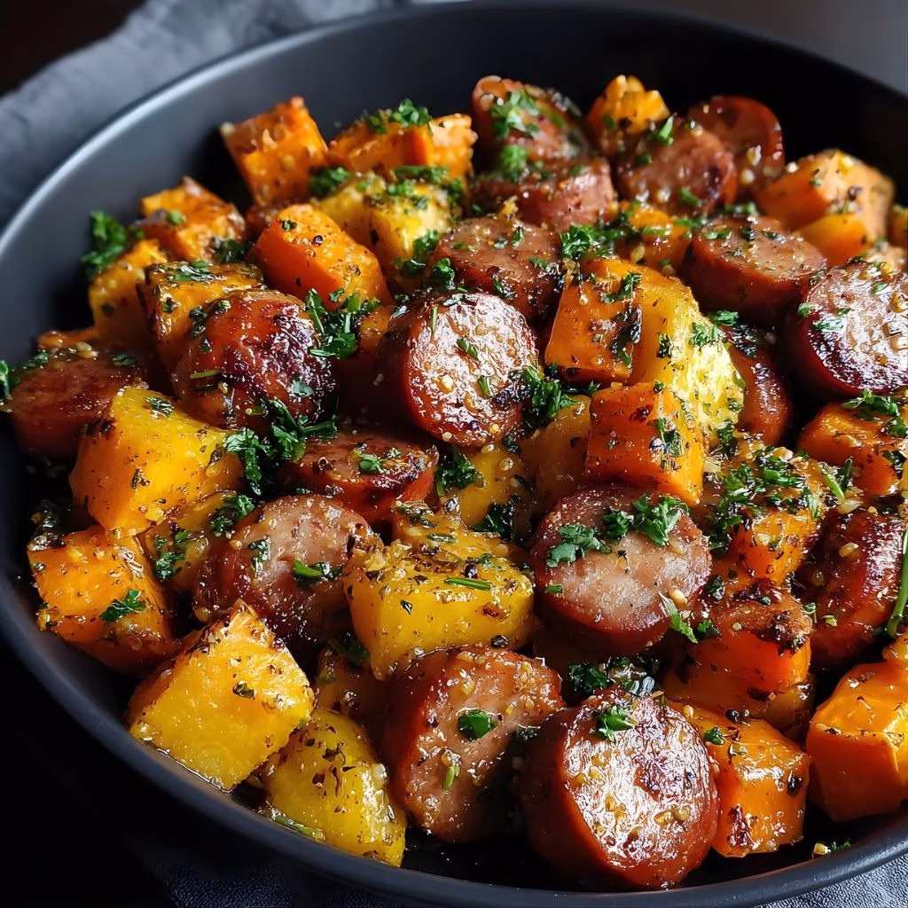 Sheet Pan Sausage And Sweet Potatoes With Honey Garlic Sauce Recipe