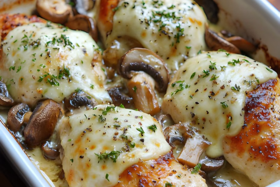 Cheesy Baked Mushroom Chicken Recipe