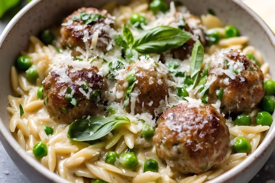 Parmesan Meatballs and Orzo in Mozzarella Basil Cream Sauce Recipe
