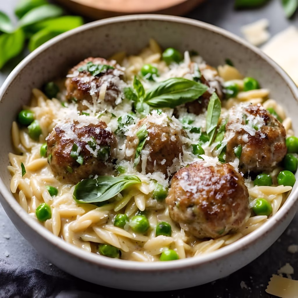 Parmesan Meatballs and Orzo in Mozzarella Basil Cream Sauce Recipe