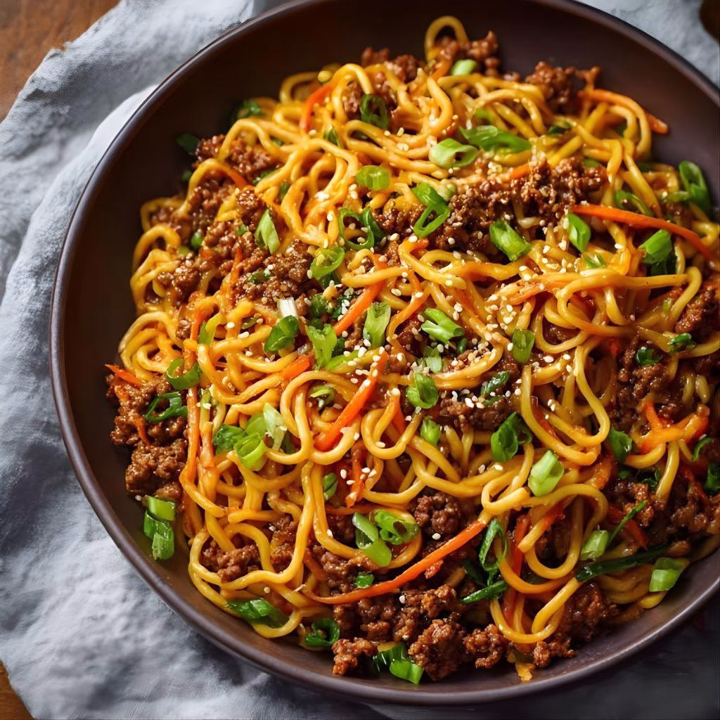 Ground Beef Mongolian Noodles Recipe