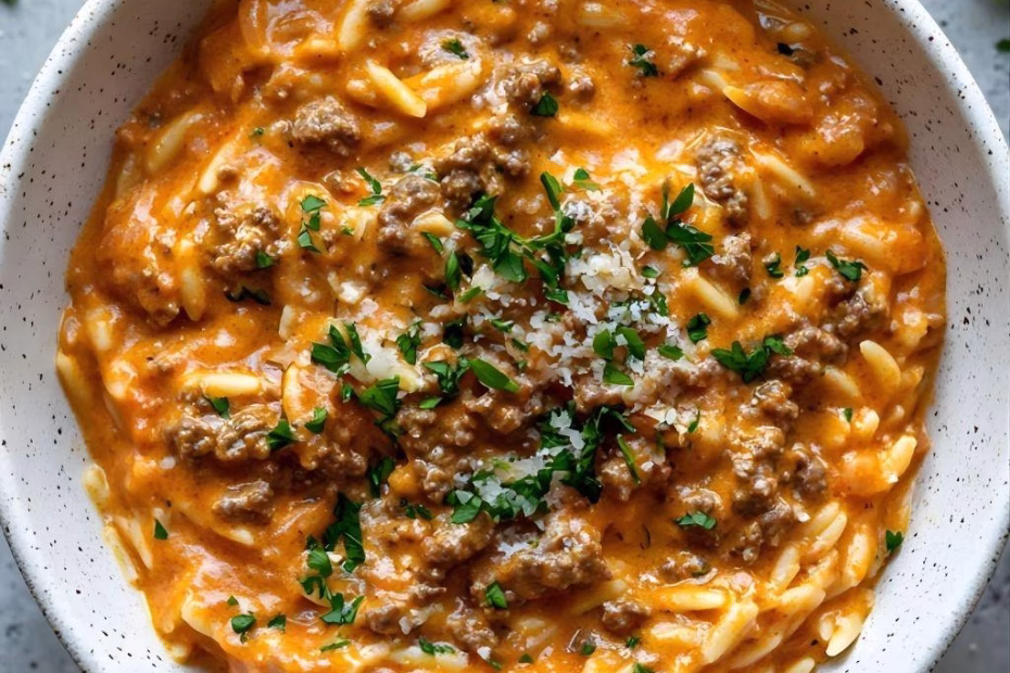 Ground Turkey Orzo in Tomato Sauce Recipe
