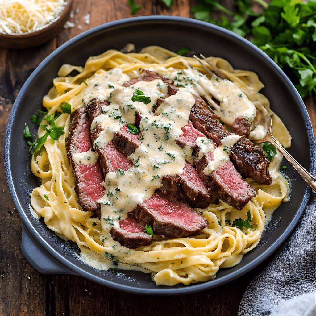 Savory Steak Gorgonzola Alfredo with Creamy Parmesan Sauce Recipe