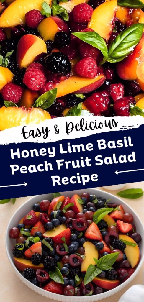 Honey Lime Basil Peach Fruit Salad Recipe