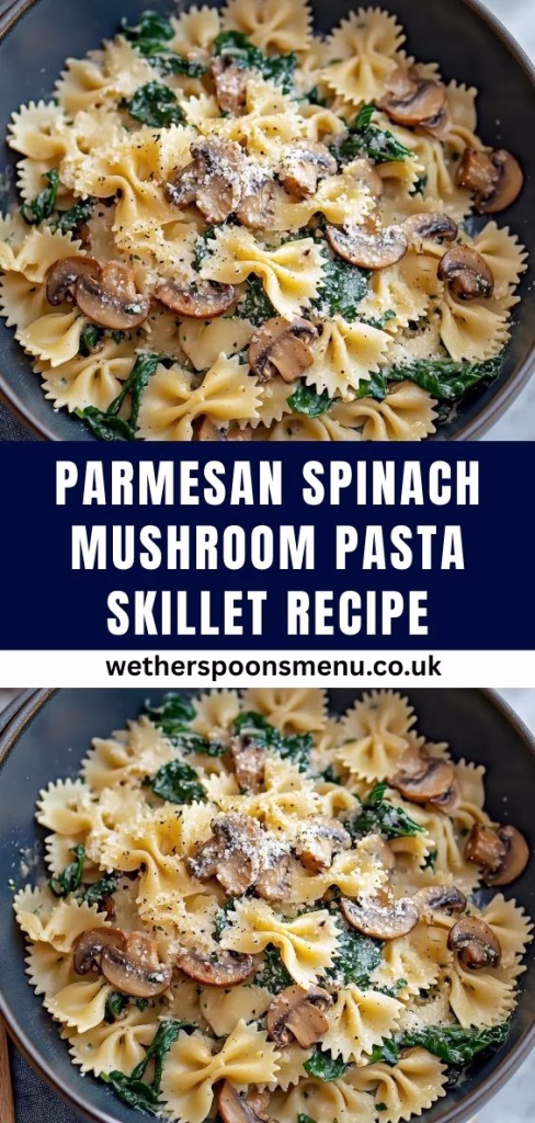Parmesan Spinach Mushroom Pasta Skillet Recipe