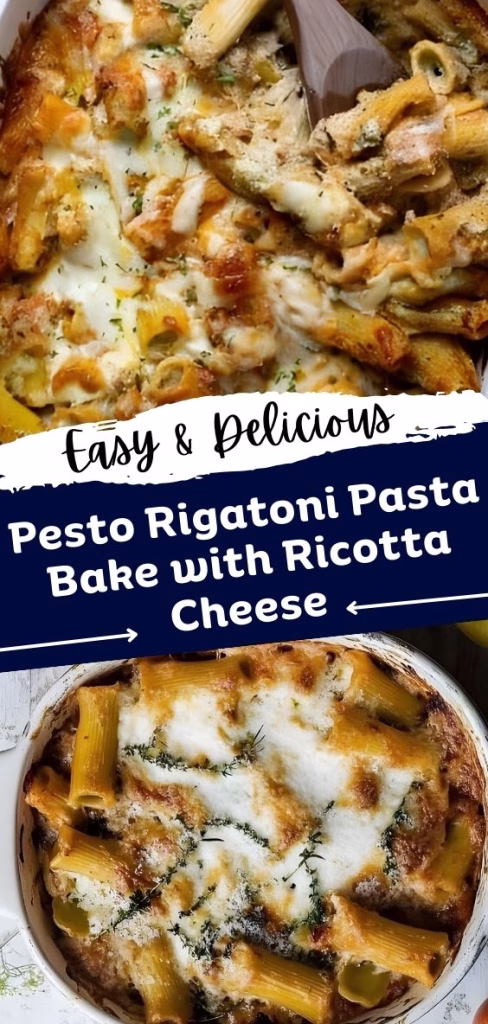 Pesto Rigatoni Pasta Bake with Ricotta Cheese Recipe