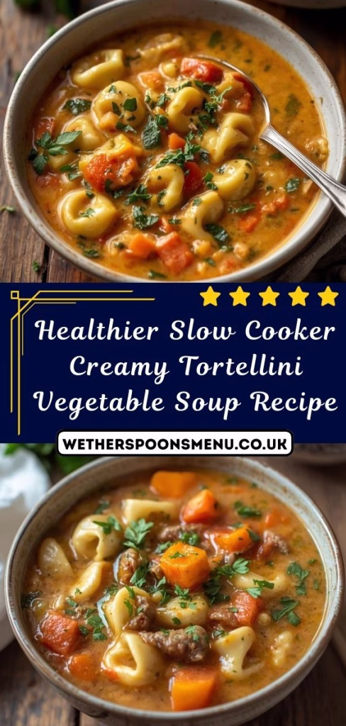 Healthier Slow Cooker Creamy Tortellini Vegetable Soup Recipe
