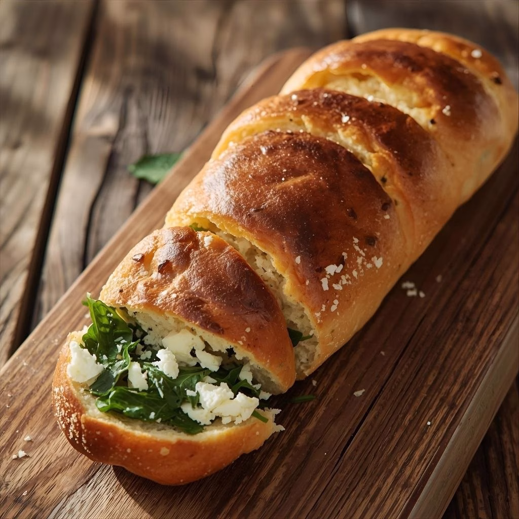 Feta Spinach Stuffed French Bread Recipe
