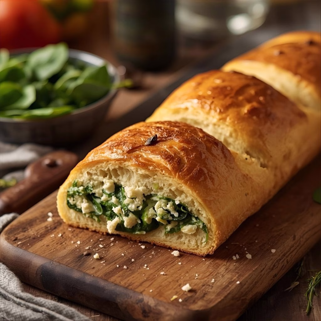 Feta Spinach Stuffed French Bread Recipe