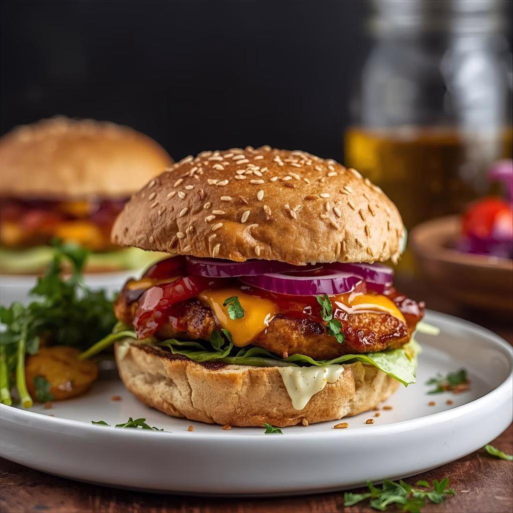 Potato Cheddar BBQ Chicken Burgers recipe