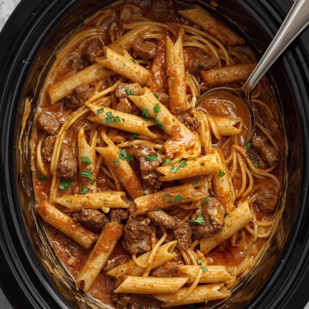 Slow Cooker Creamy Garlic Beef Pasta Recipe