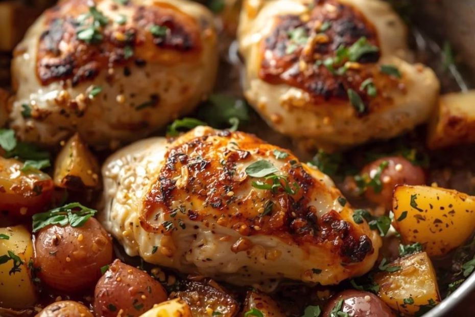 One Pan Tuscan Chicken and Potato Skillet Recipe