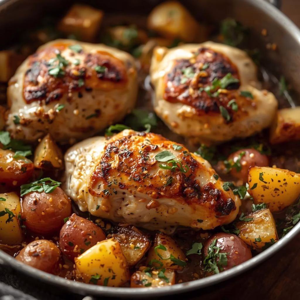 One Pan Tuscan Chicken and Potato Skillet Recipe