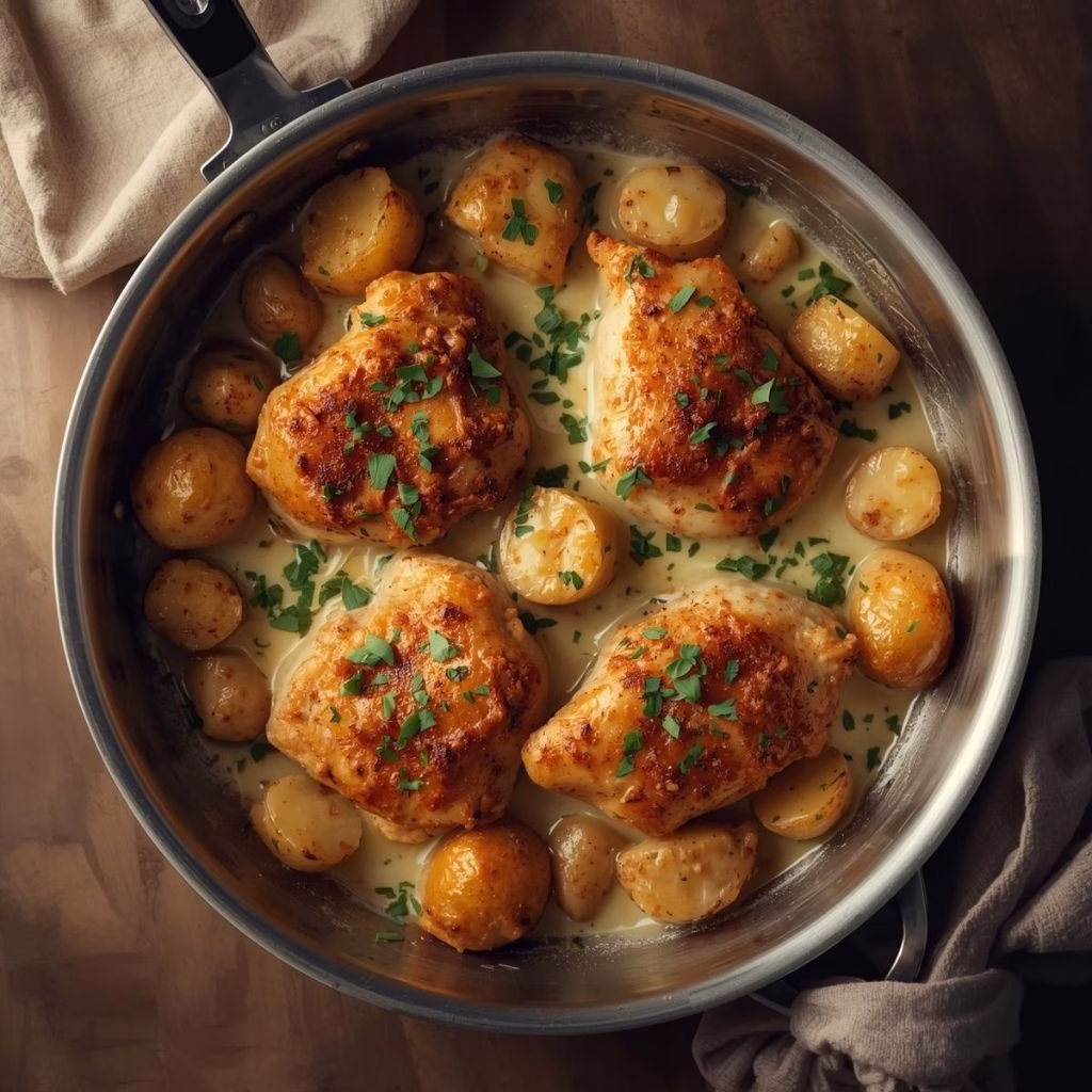 One Pan Tuscan Chicken and Potato Skillet Recipe