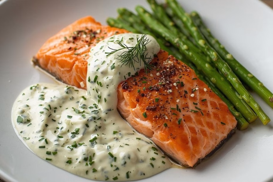 Salmon with Feta Dill Sauce Recipe