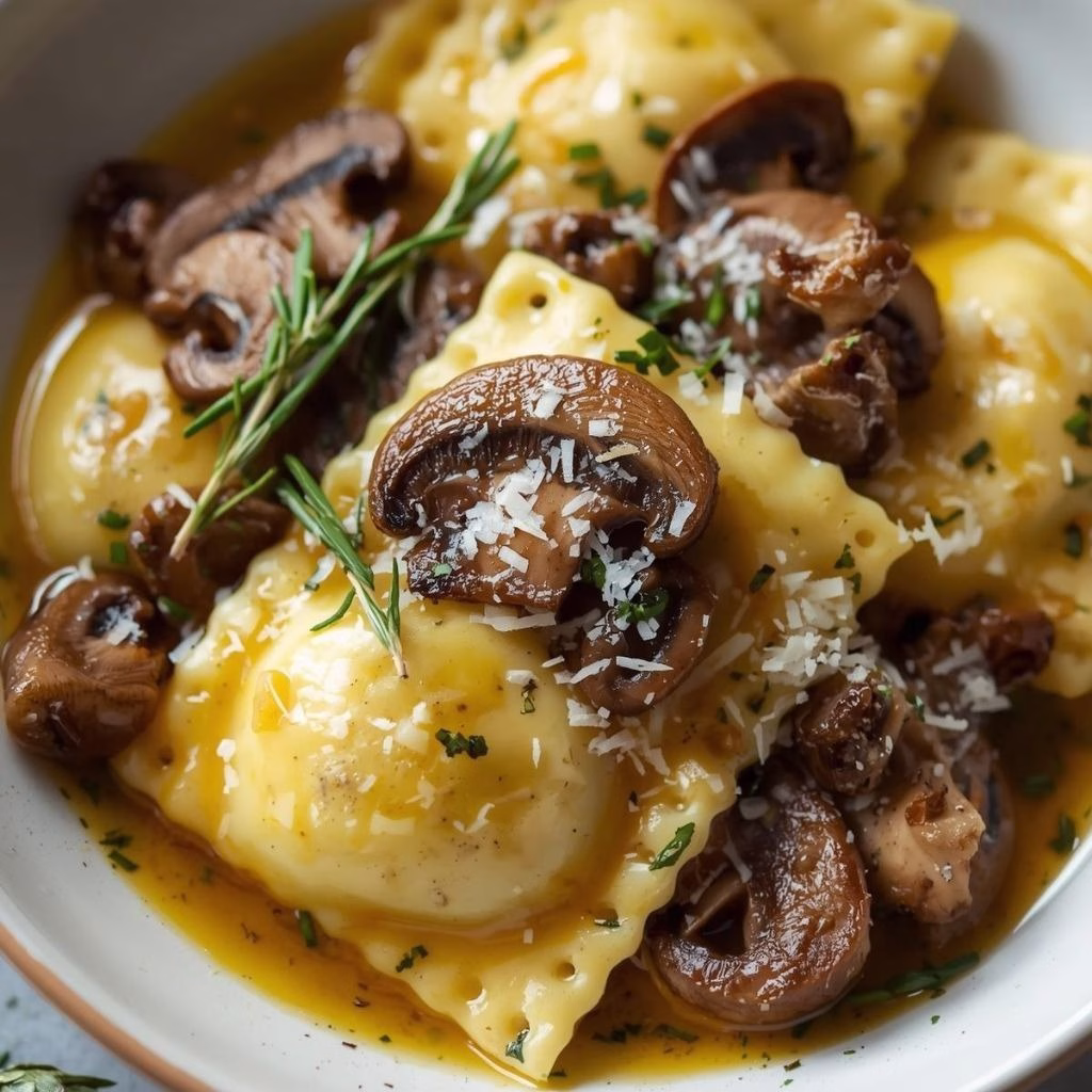 Rosemary Butter Mushroom and Cheese Ravioli Recipe