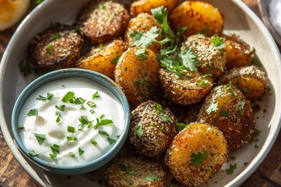 Crispy Oregano Roasted Potatoes with Creamy Feta Sauce Recipe