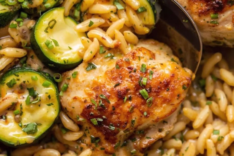 Skillet Garlic Butter Chicken and Zucchini Orzo Recipe