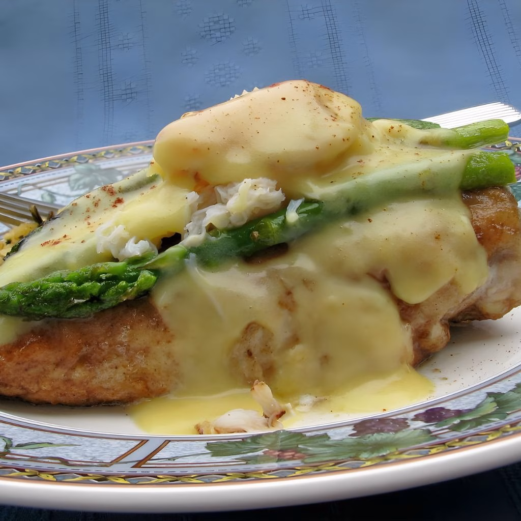 Easy Chicken Oscar Recipe Made with Hollandaise Sauce