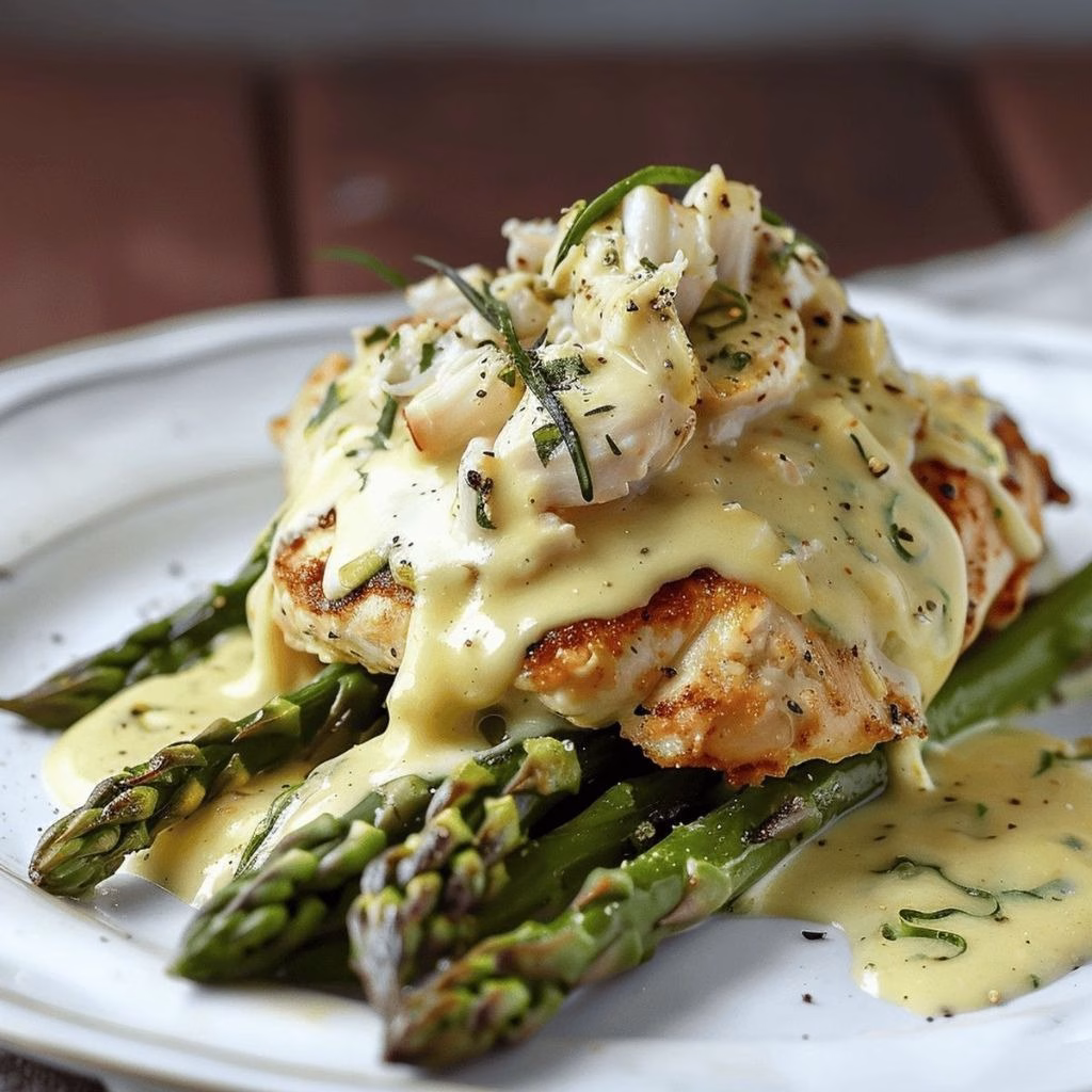 Easy Chicken Oscar Recipe Made with Hollandaise Sauce