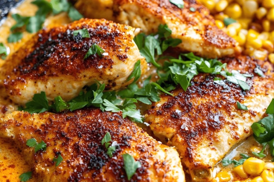 Skillet Creamy Cajun Chicken Lazone with Herby Corn Recipe
