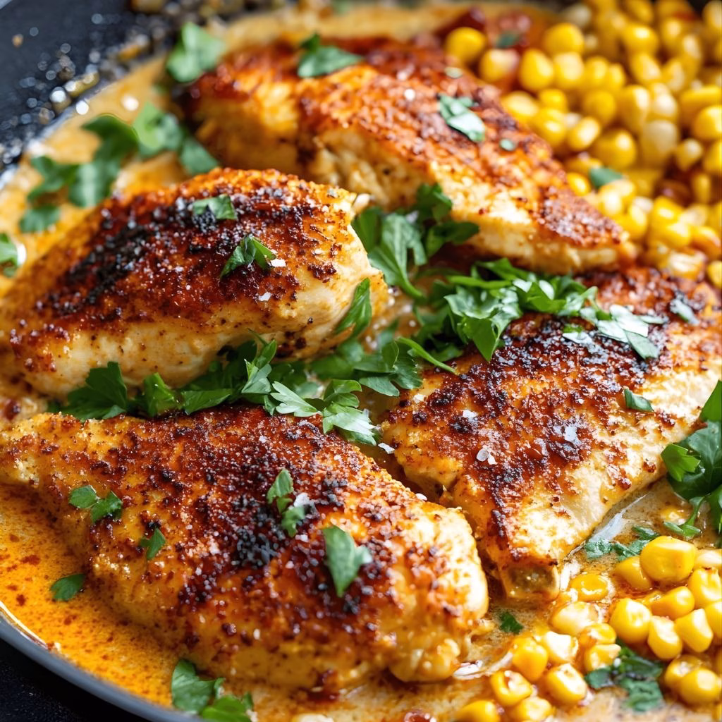 Skillet Creamy Cajun Chicken Lazone with Herby Corn Recipe