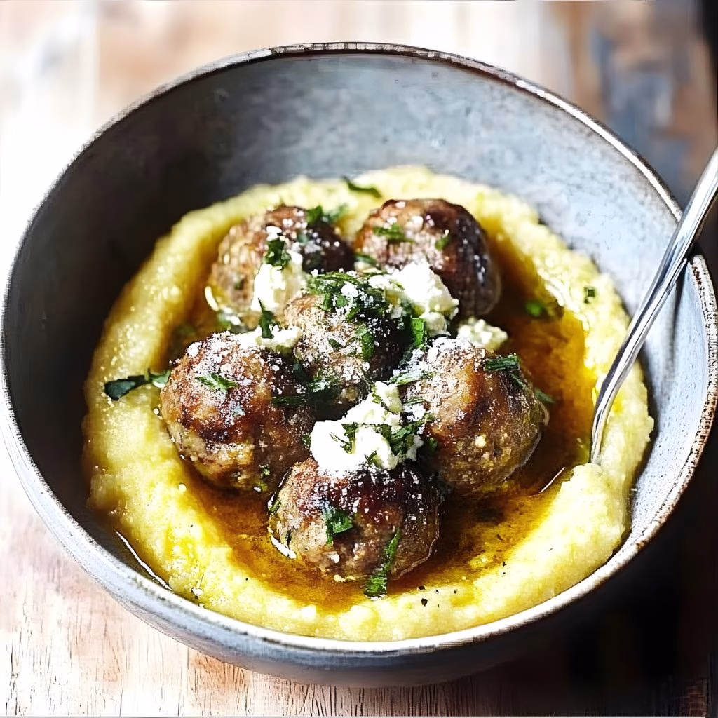 Ricotta Polenta with Drunken Meatballs Recipe