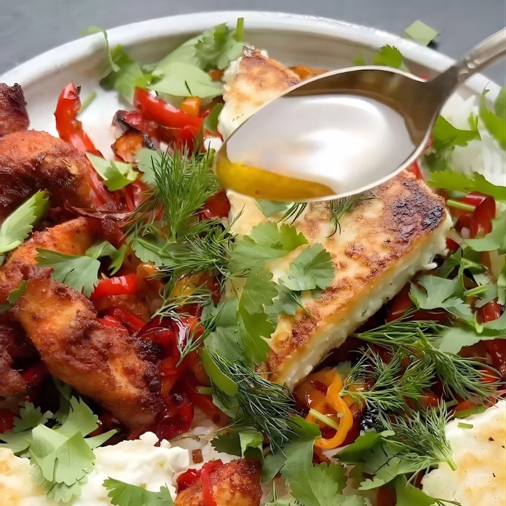 Crispy Feta with Lemon Pepper Chicken And Rice Recipe