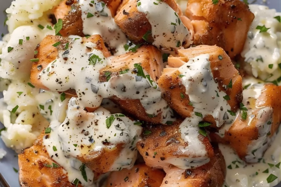 Salmon Bites with Garlic Cream Sauce Recipe