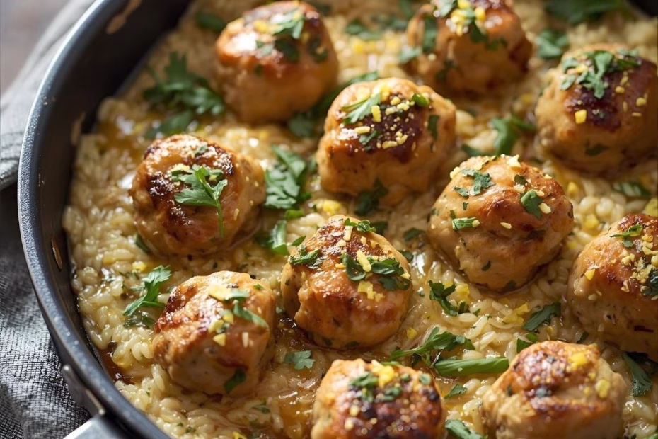 One Pan Chicken Meatballs with Orzo Recipe