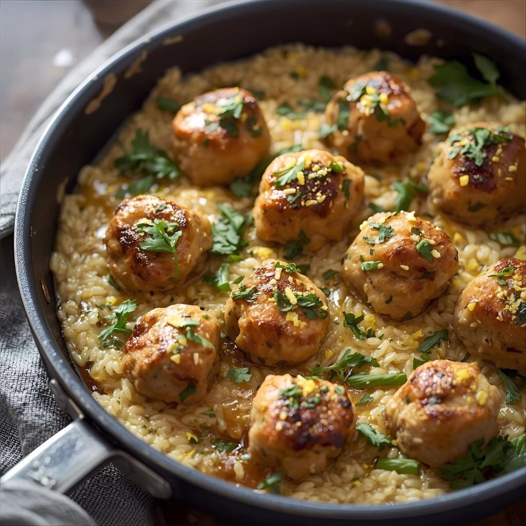 One Pan Chicken Meatballs with Orzo Recipe
