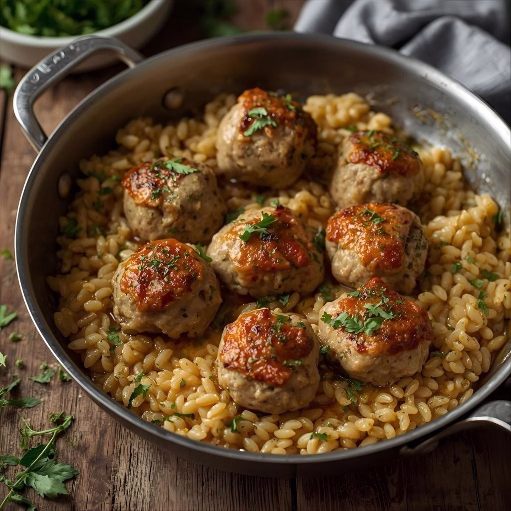 One Pan Chicken Meatballs with Orzo Recipe