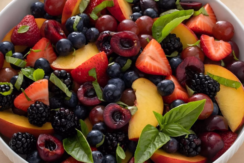 Honey Lime Basil Peach Fruit Salad Recipe