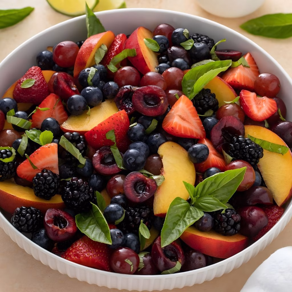 Honey Lime Basil Peach Fruit Salad Recipe