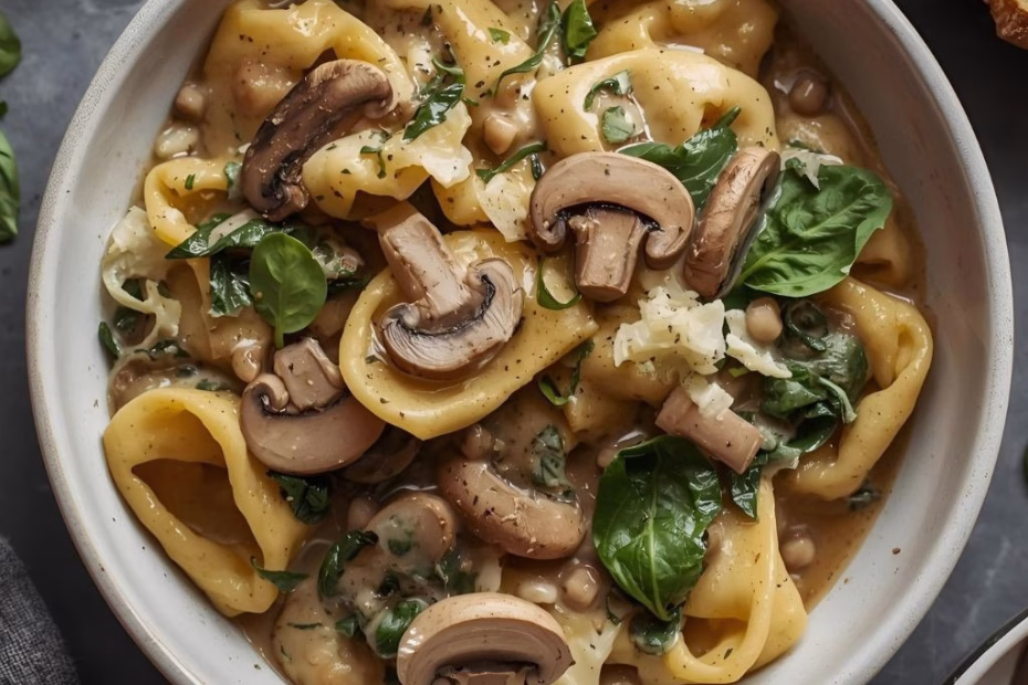 Creamy Tortellini with Spinach and Mushrooms Recipe