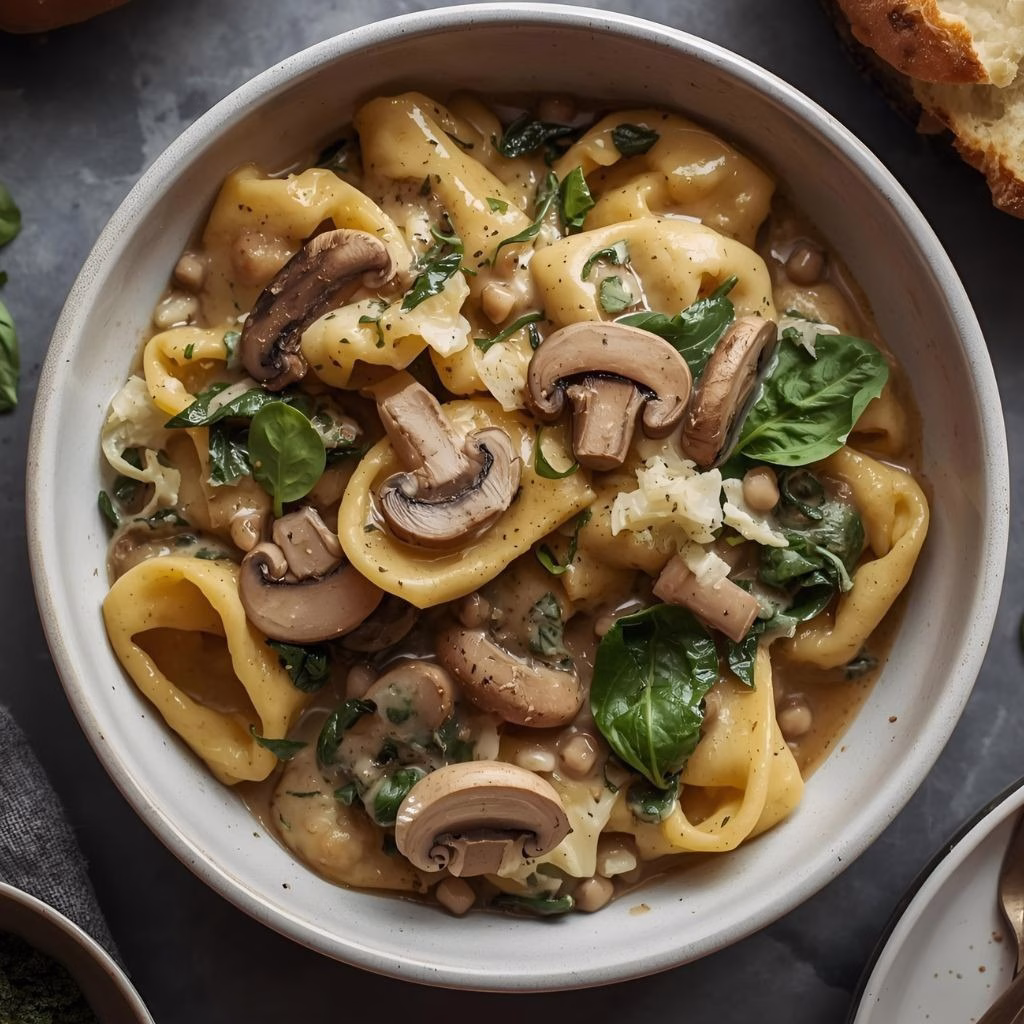 Creamy Tortellini with Spinach and Mushrooms Recipe